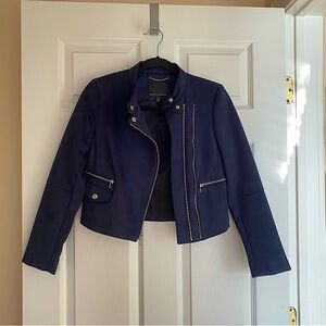 Banana Republic Off Center Button Full Zip Up Blazer Moto Jacket Size XSP